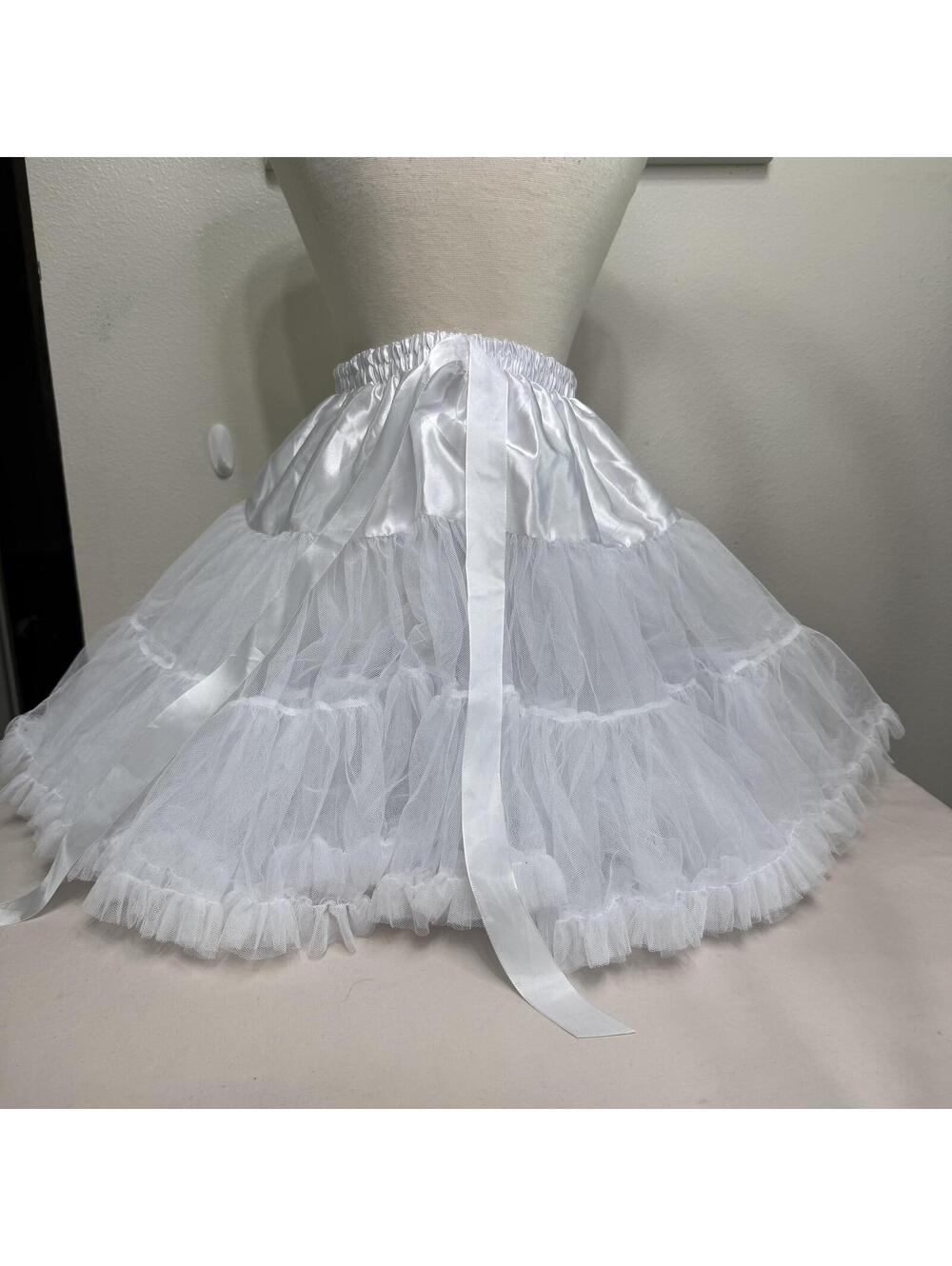 White Layered Tulle Skirt With Elastic Waistband